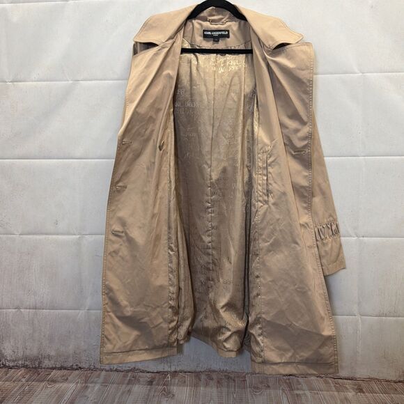 Karl Lagerfeld Paris Tan Hooded Trench Coat Double Breasted  LG (flaw) - Picture 11 of 13